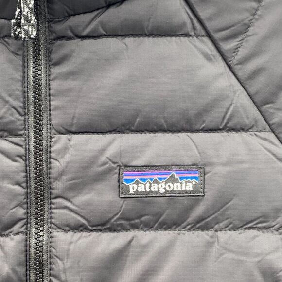 Patagonia Puff Down Jacket Kids Medium (10) Black Drop-Tail Sweater Slim Outdoor - Picture 5 of 14
